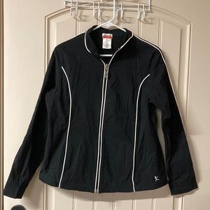Danskin Now Black White Trim Jacket Women’s Sz L Full 2 Way Zipper Zip Pockets